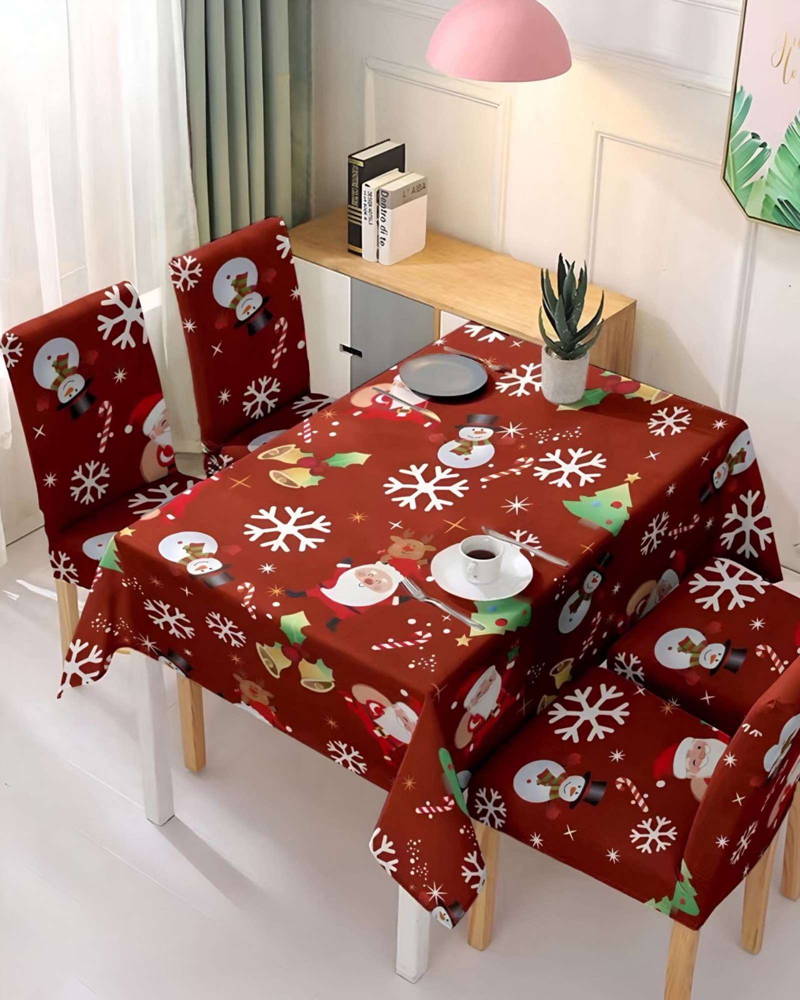 JUEGO MANTEL MAS 6 FUNDAS DE SILLAS ANTIMANCHAS NAVIDEÑO 140X220 CM 08 - 2