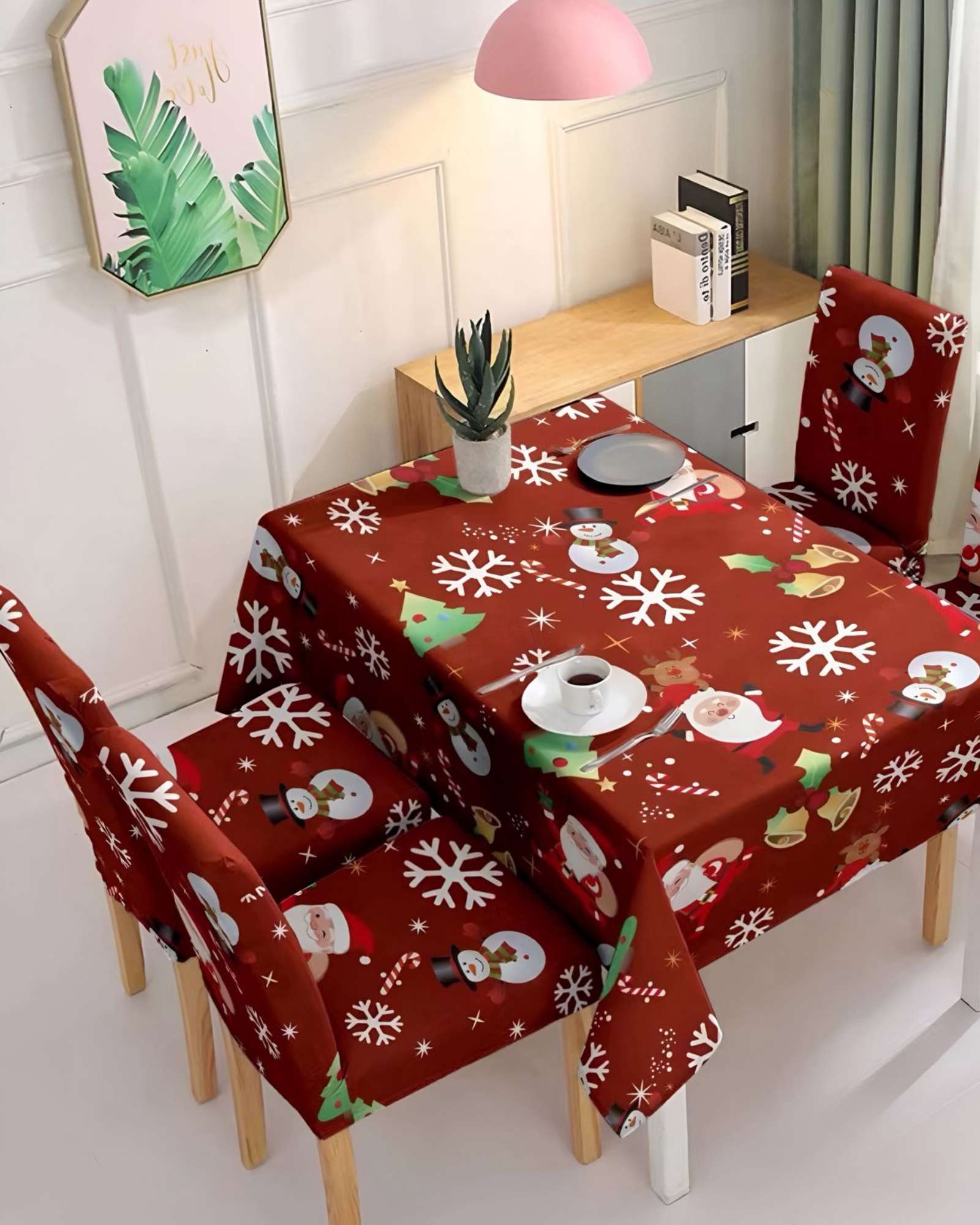 JUEGO MANTEL MAS 6 FUNDAS DE SILLAS ANTIMANCHAS NAVIDEÑO 140X220 CM 08 - 3