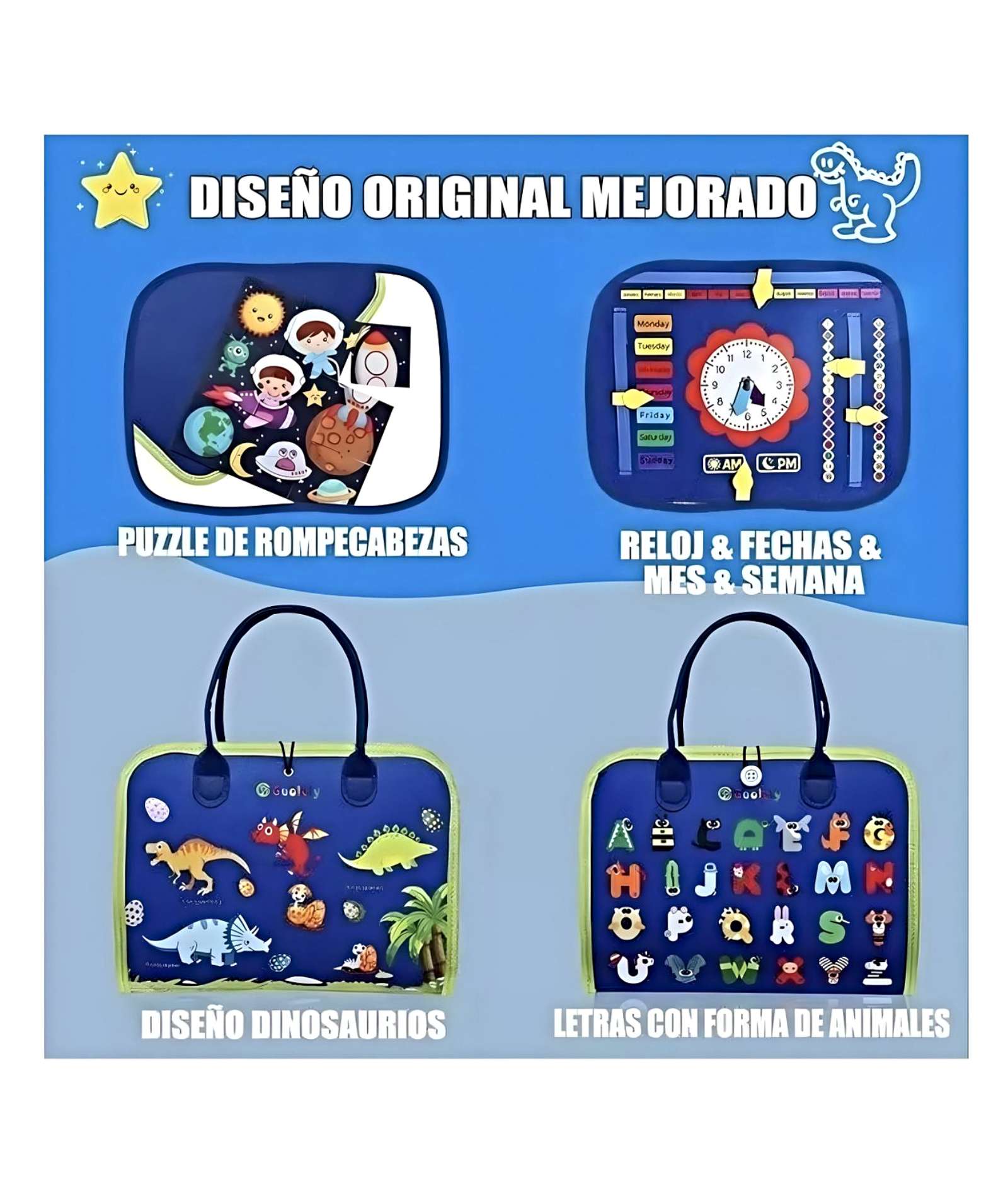 TABLERO SENSORIALES INTERACTIVO MONTESSORI JUEGO EDUCATIVO AZUL - 2