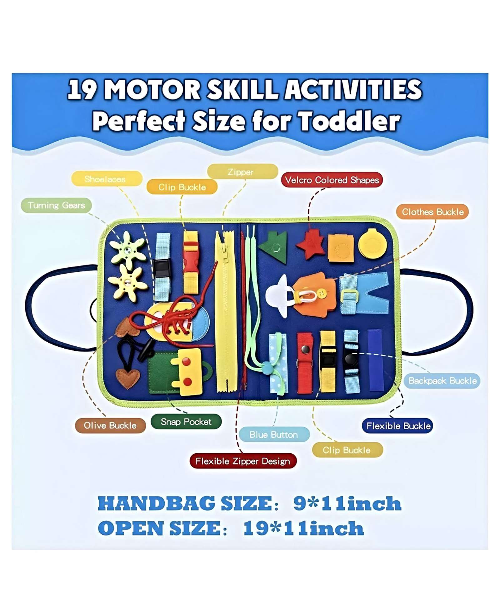 TABLERO SENSORIALES INTERACTIVO MONTESSORI JUEGO EDUCATIVO AZUL - 5