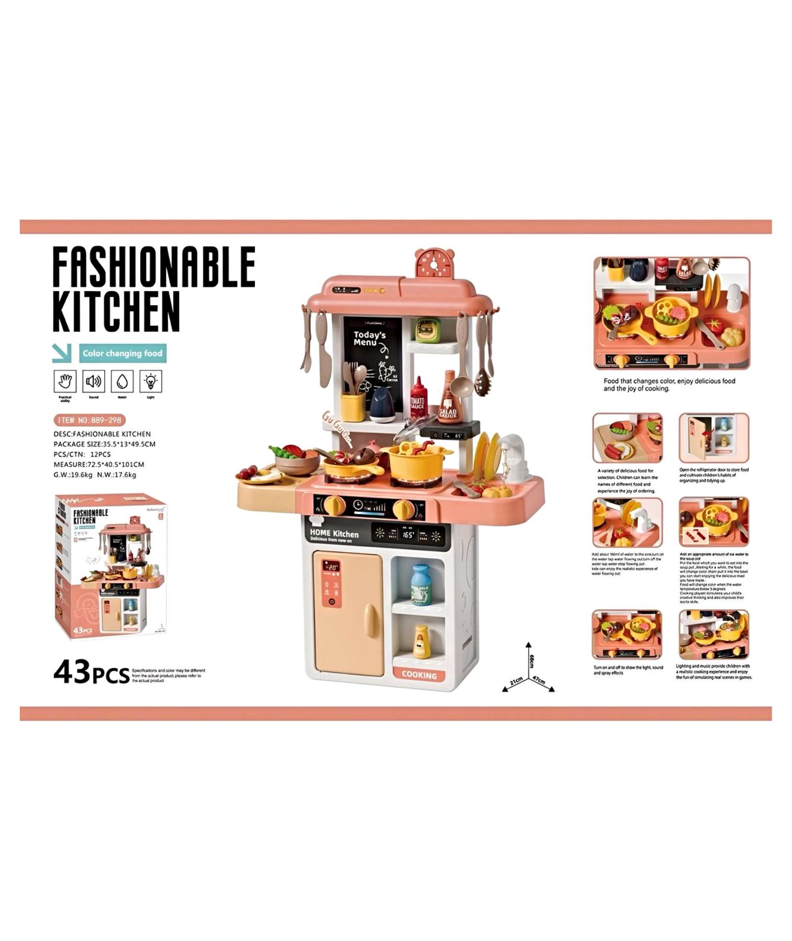 JUGUETE SET COCINA CON LUZ SONIDO CORAL INFANTIL 68CM - 2