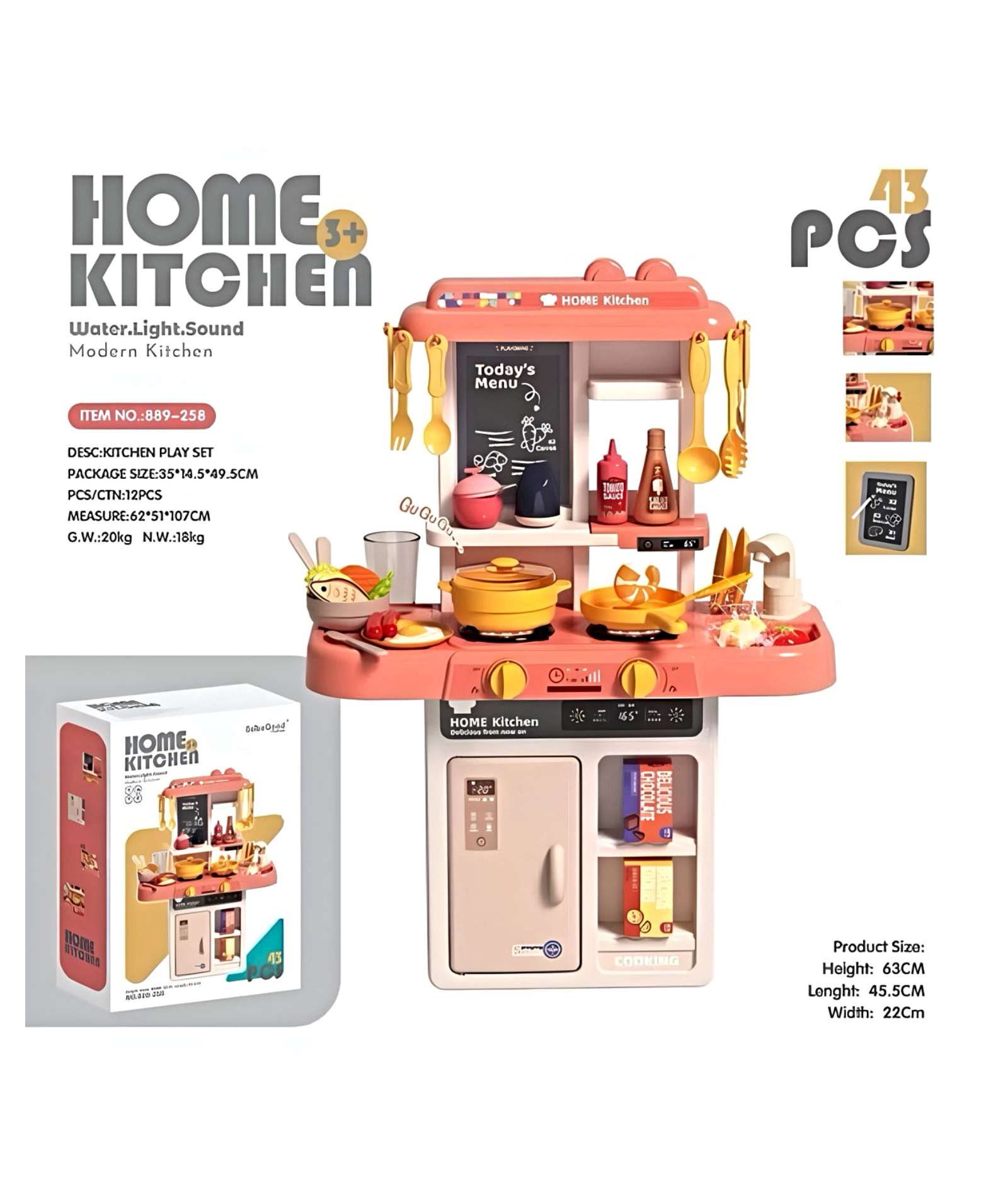 JUGUETE SET COCINA CON LUZ SONIDO CORAL INFANTIL 68CM - 3