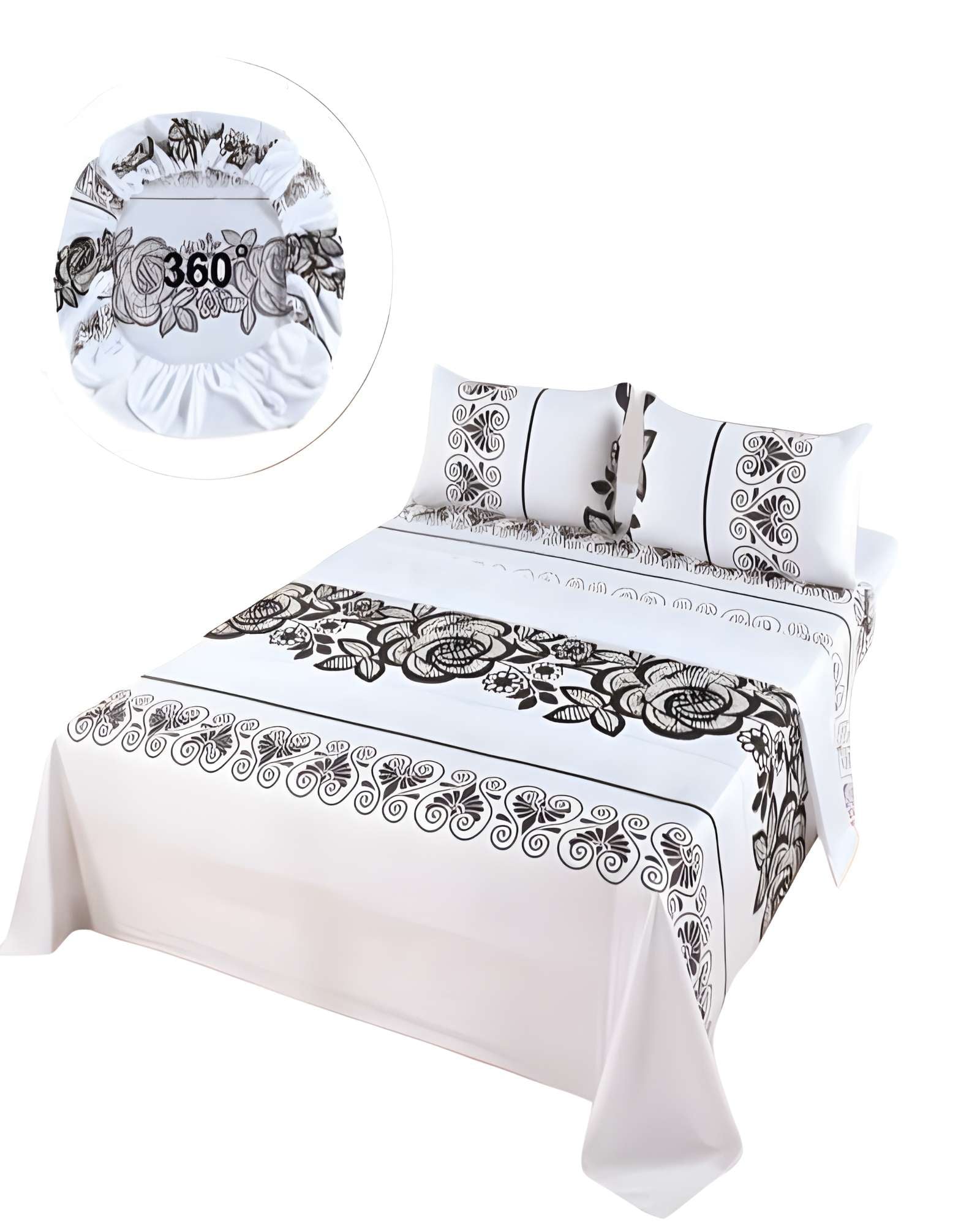 JUEGO DE SABANAS DISEÑO ESTAMPADAS 2 PLAZAS BLANCO - 1