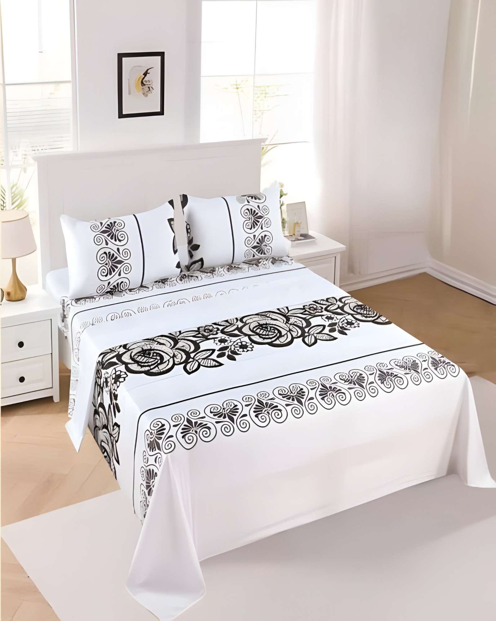 JUEGO DE SABANAS DISEÑO ESTAMPADAS 2 PLAZAS BLANCO - 4