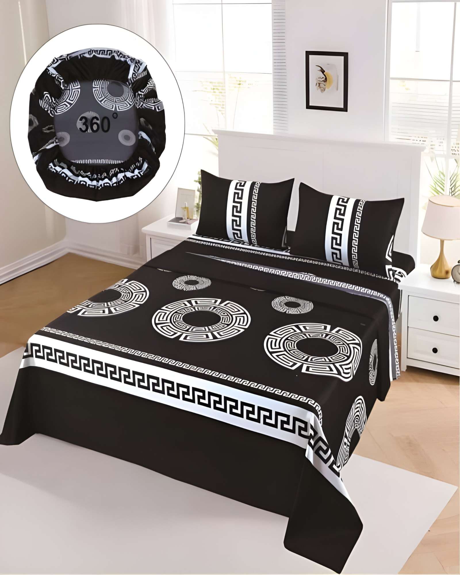 JUEGO DE SABANAS DISEÑO ESTAMPADAS 2 PLAZAS NEGRO2 - 3