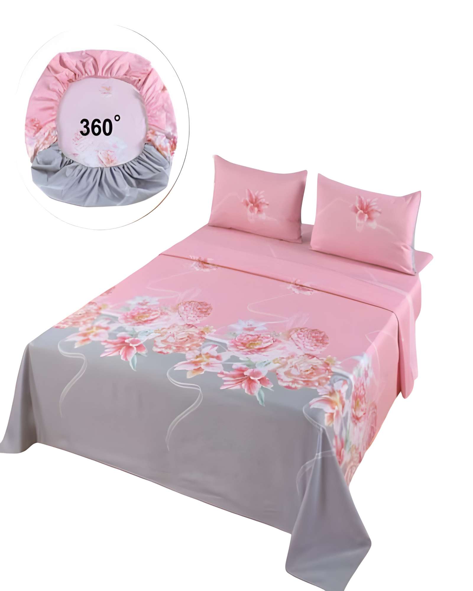 JUEGO DE SABANAS DISEÑO ESTAMPADAS 2 PLAZAS ROSADO - 1