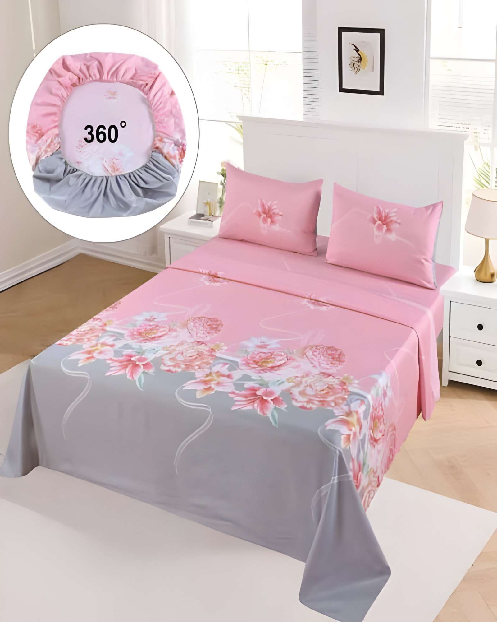 JUEGO DE SABANAS DISEÑO ESTAMPADAS 2 PLAZAS ROSADO - 3