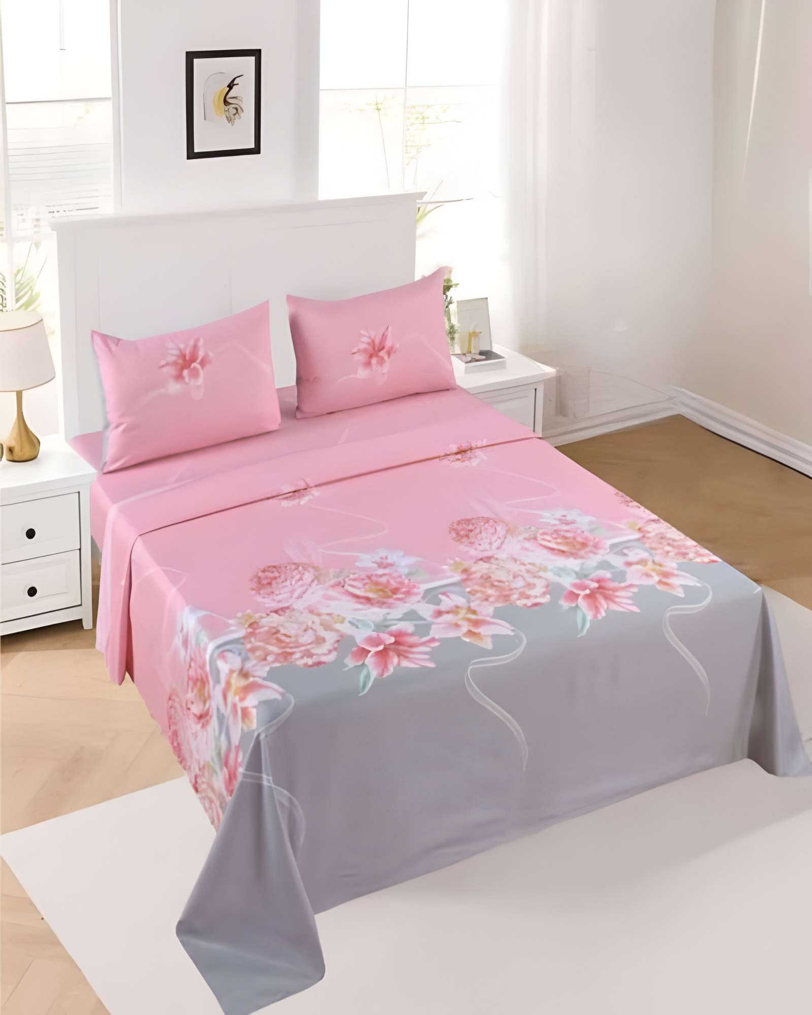 JUEGO DE SABANAS DISEÑO ESTAMPADAS 2 PLAZAS ROSADO - 4