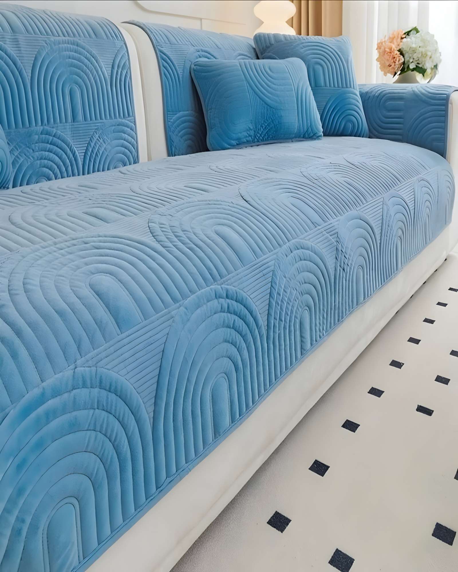 JUEGO DE 5 FUNDAS PARA SOFA CON DISEÑO J4 CELESTE - 4