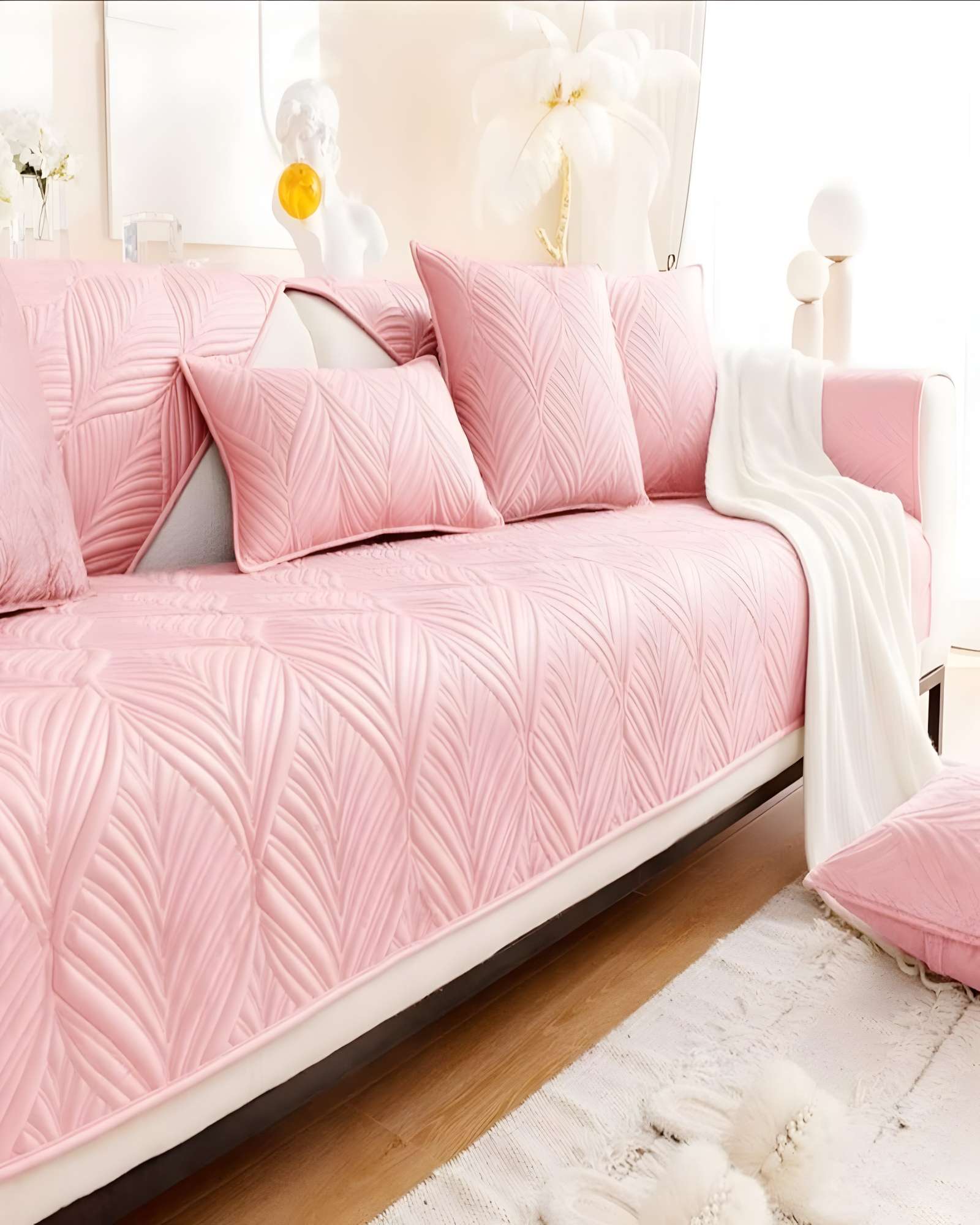 JUEGO DE 5 FUNDAS PARA SOFA CON DISEÑO G3 ROSA - 4