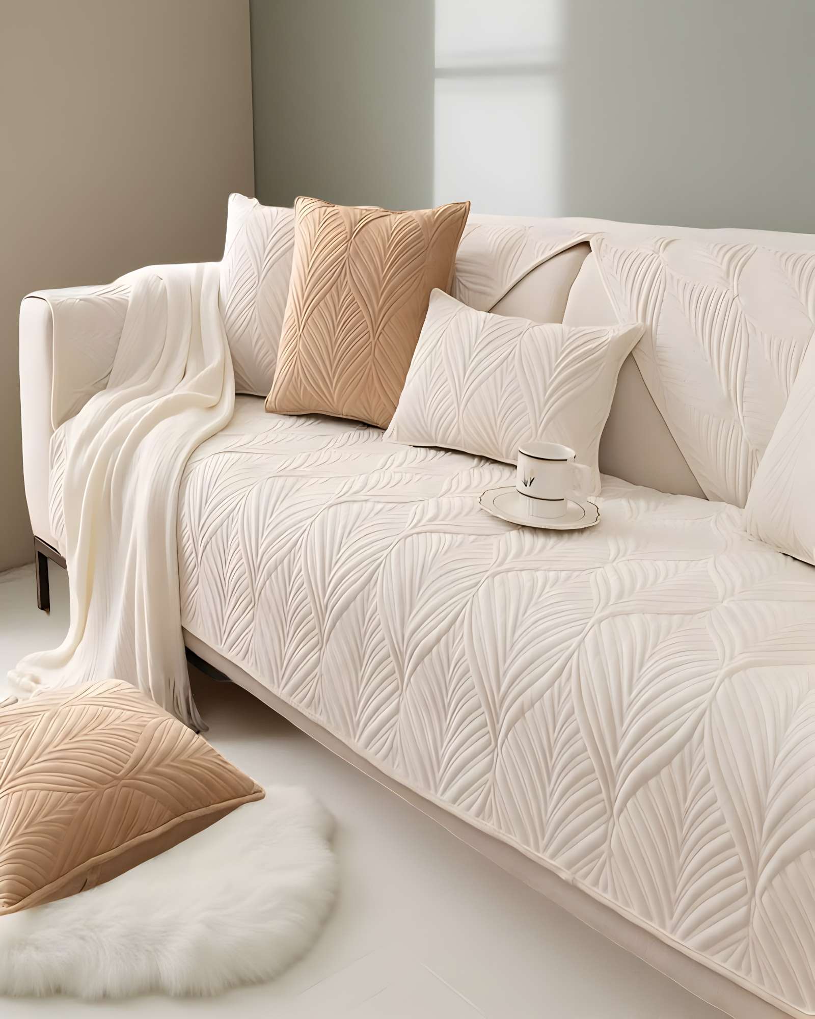 JUEGO DE 5 FUNDAS PARA SOFA CON DISEÑO G1 BLANCO - 3