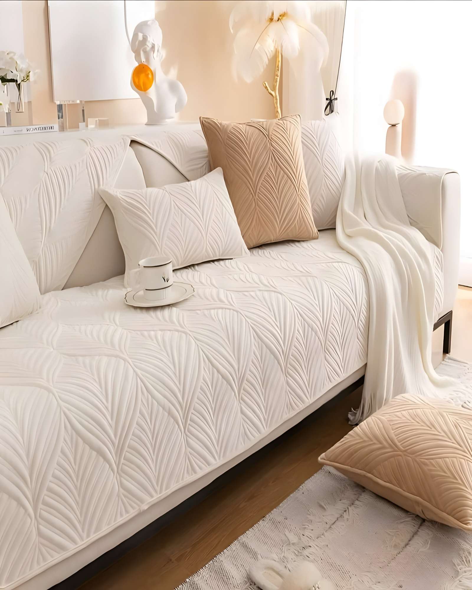 JUEGO DE 5 FUNDAS PARA SOFA CON DISEÑO G1 BLANCO - 4
