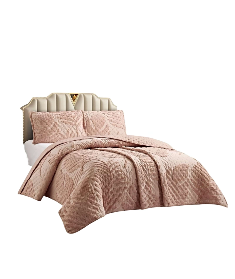 QUILT VERANO DISEÑO HOJA TUFTING 2 PLAZAS ROSADO - 1