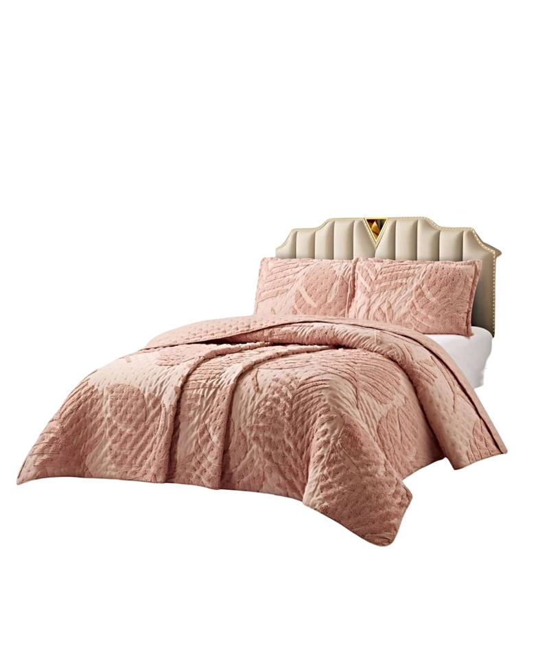 QUILT VERANO DISEÑO HOJA TUFTING 2 PLAZAS ROSADO - 2