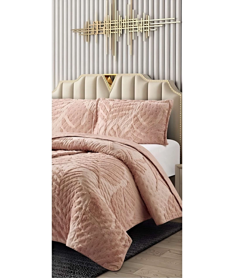 QUILT VERANO DISEÑO HOJA TUFTING 2 PLAZAS ROSADO - 3