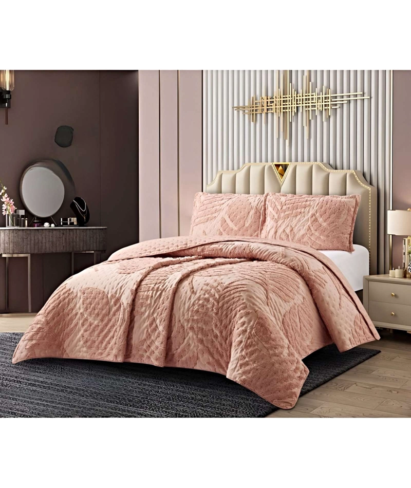 QUILT VERANO DISEÑO HOJA TUFTING 2 PLAZAS ROSADO - 4