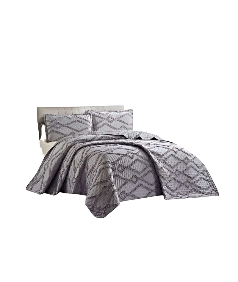 QUILT VERANO DISEÑO GEOMETRICO TUFTING KING-SUPERKING GRIS - 1