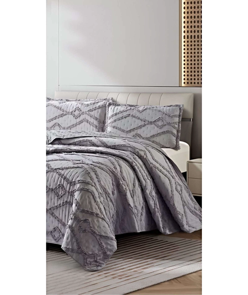 QUILT VERANO DISEÑO GEOMETRICO TUFTING KING-SUPERKING GRIS - 3