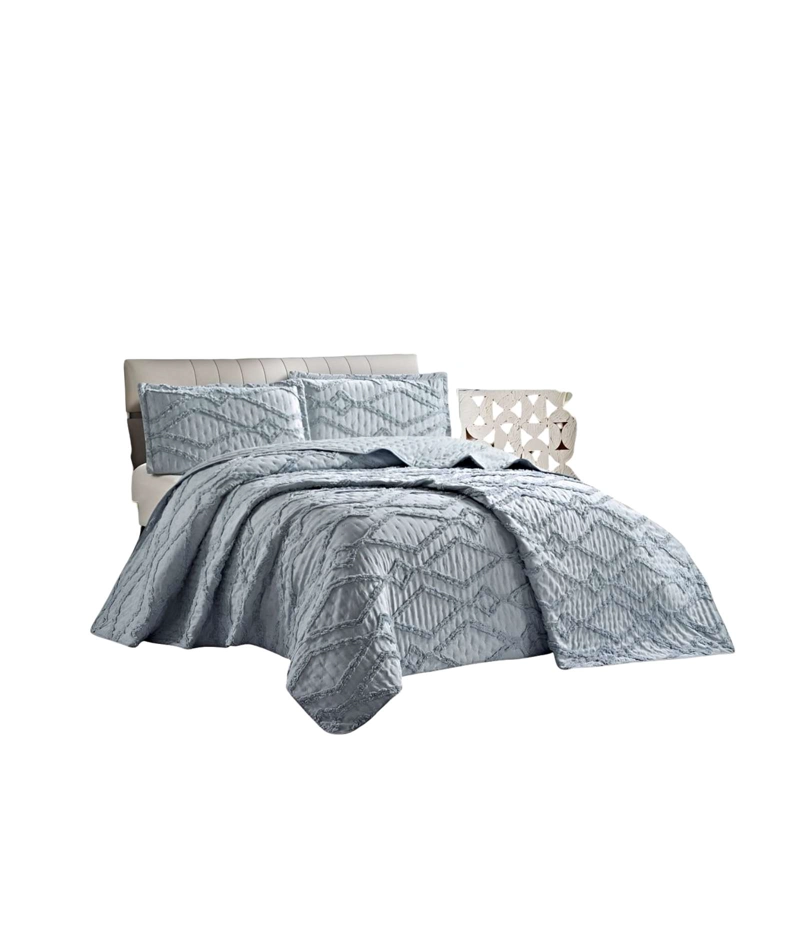 QUILT VERANO DISEÑO GEOMETRICO TUFTING 2 PLAZAS GRIS - 1