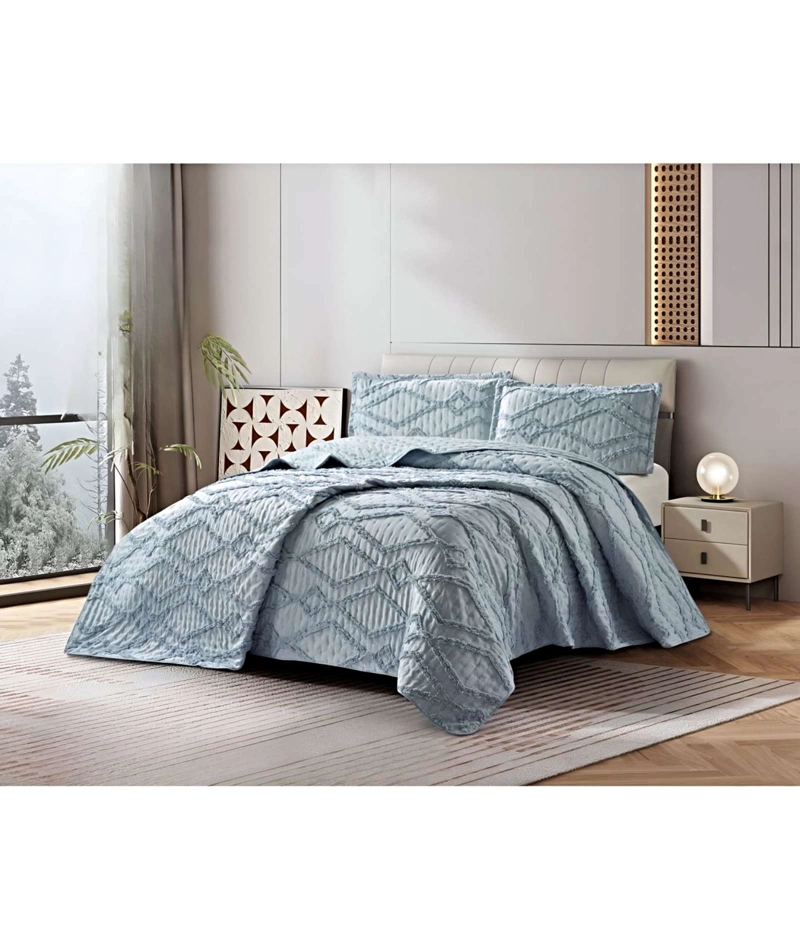 QUILT VERANO DISEÑO GEOMETRICO TUFTING 2 PLAZAS GRIS - 4