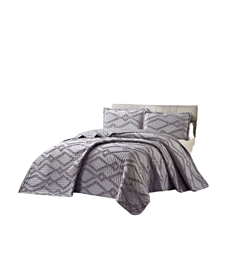 QUILT VERANO DISEÑO GEOMETRICO TUFTING PLAZA Y MEDIA GRIS - 2