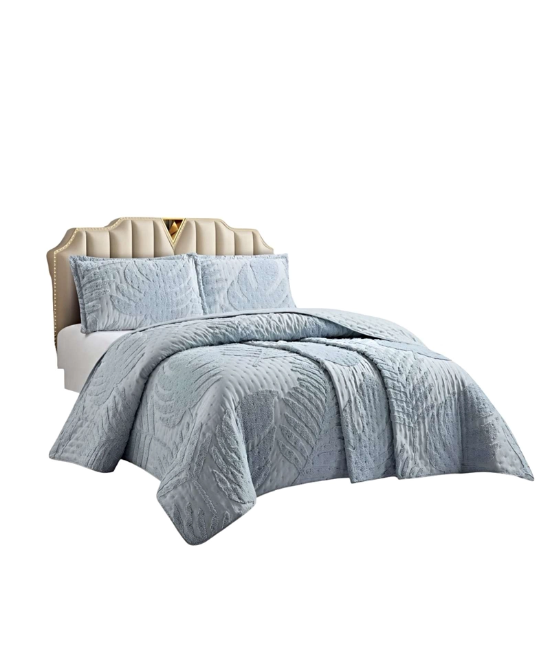 QUILT VERANO DISEÑO HOJA TUFTING 2 PLAZAS GRIS - 1