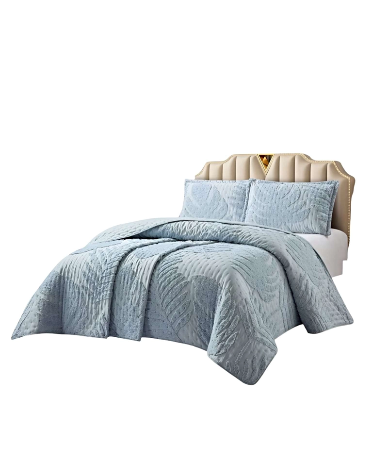 QUILT VERANO DISEÑO HOJA TUFTING 2 PLAZAS GRIS - 2