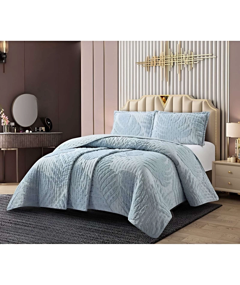 QUILT VERANO DISEÑO HOJA TUFTING 2 PLAZAS GRIS - 4