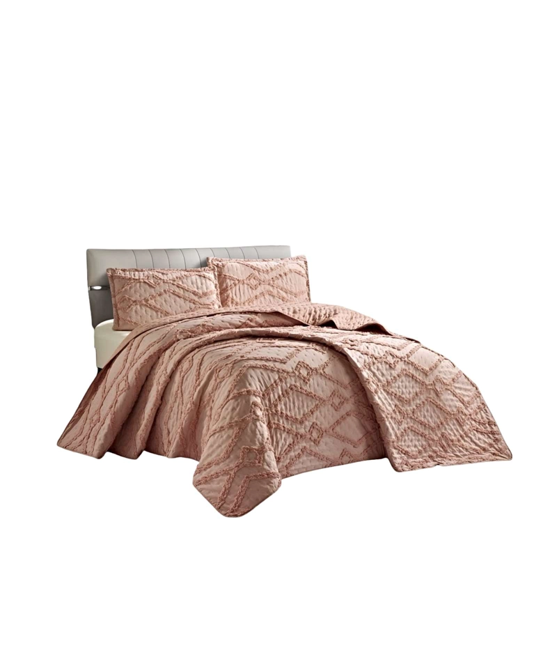 QUILT VERANO DISEÑO GEOMETRICO TUFTING KING-SUPERKING ROSADO - 1
