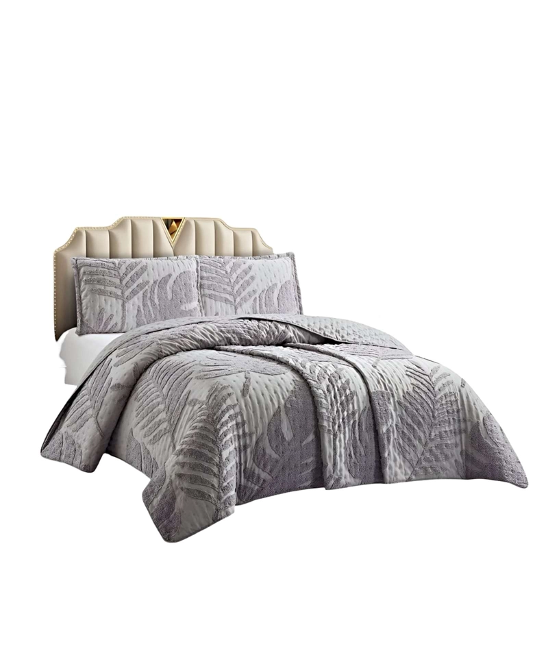 QUILT VERANO DISEÑO HOJA TUFTING PLAZA Y MEDIA GRIS - 1