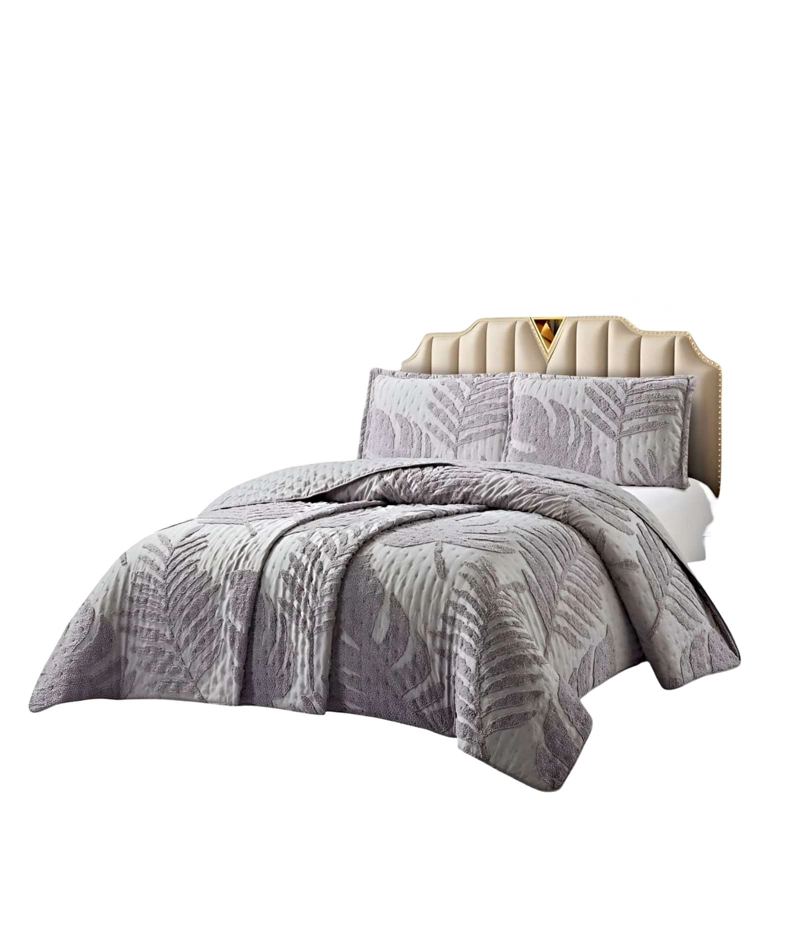 QUILT VERANO DISEÑO HOJA TUFTING PLAZA Y MEDIA GRIS - 2