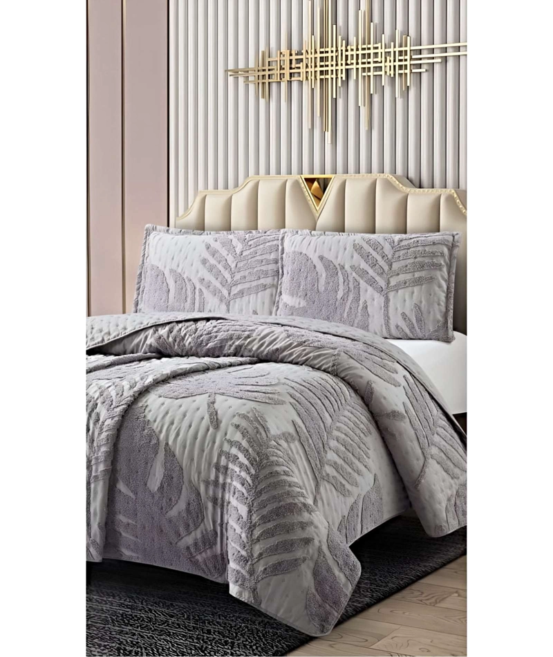 QUILT VERANO DISEÑO HOJA TUFTING PLAZA Y MEDIA GRIS - 3