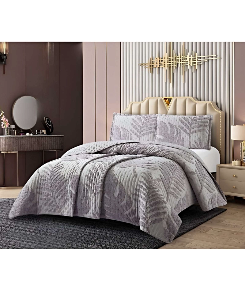 QUILT VERANO DISEÑO HOJA TUFTING PLAZA Y MEDIA GRIS - 4