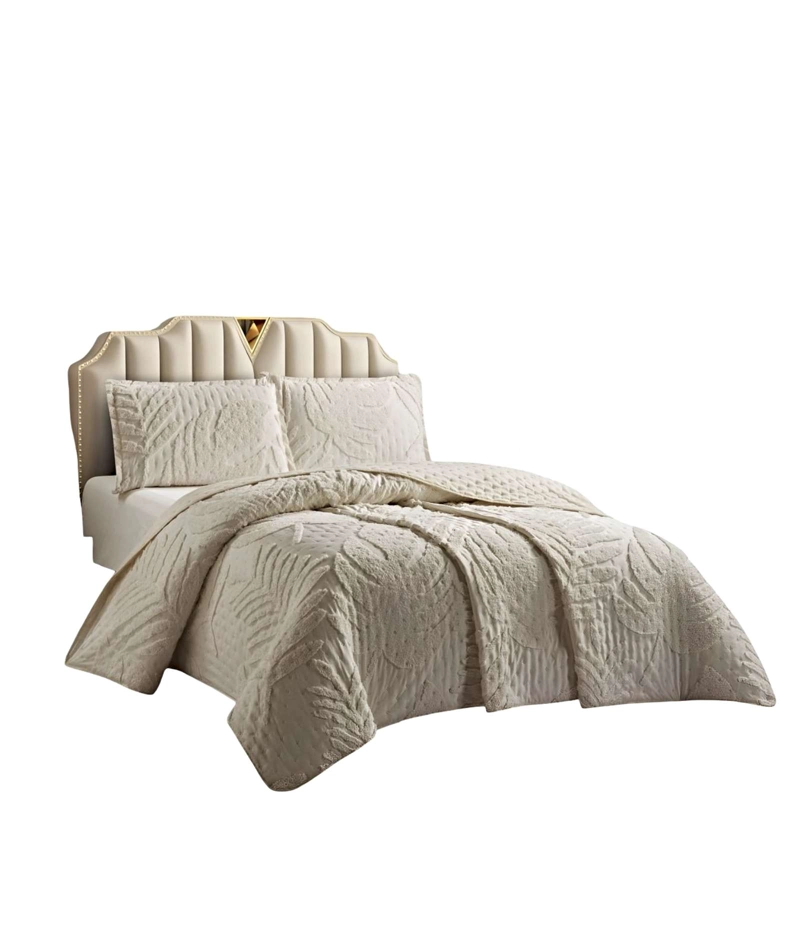 QUILT VERANO DISEÑO HOJA TUFTING 2 PLAZAS BEIGE - 1