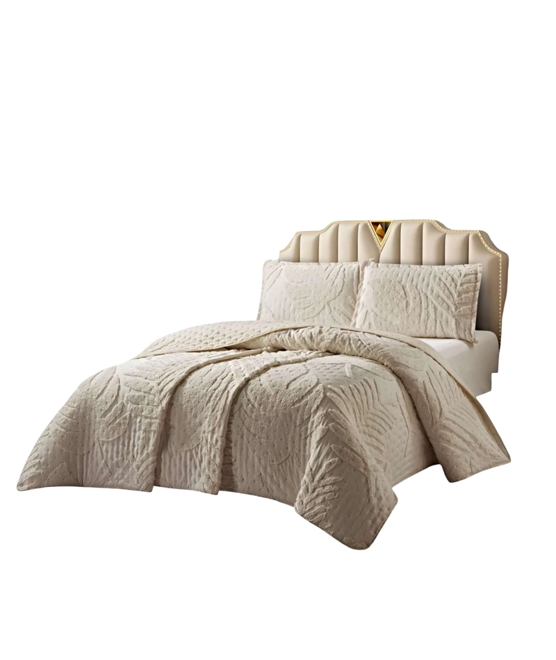 QUILT VERANO DISEÑO HOJA TUFTING 2 PLAZAS BEIGE - 2