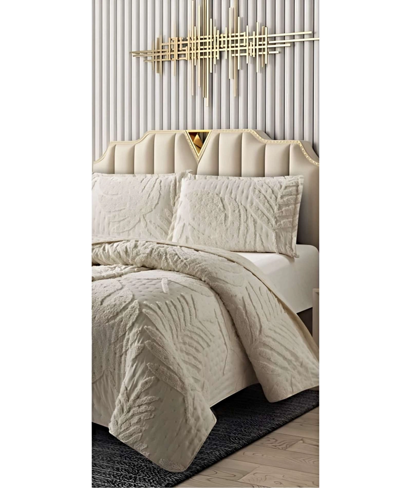 QUILT VERANO DISEÑO HOJA TUFTING 2 PLAZAS BEIGE - 3
