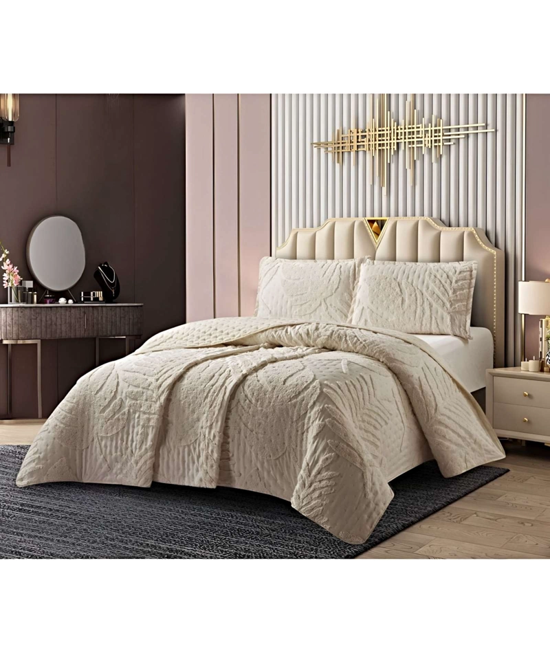 QUILT VERANO DISEÑO HOJA TUFTING 2 PLAZAS BEIGE - 4