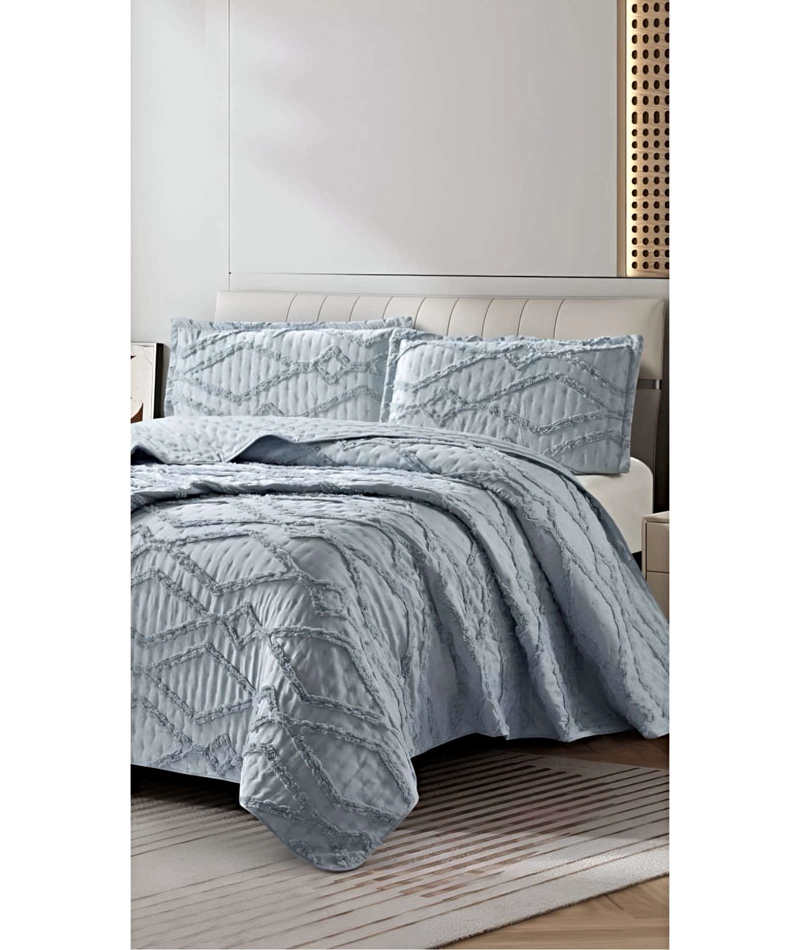 QUILT VERANO DISEÑO GEOMETRICO TUFTING KING-SUPERKING GRIS - 3
