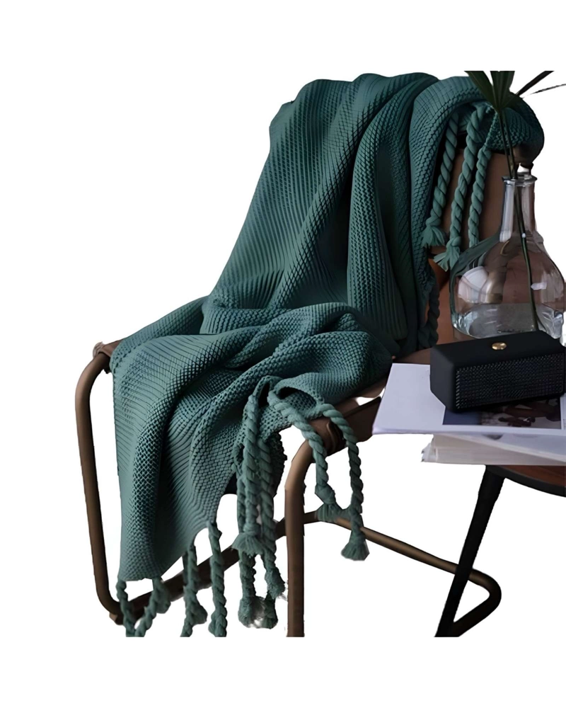 MANTA CHENILLE CON FLECOS DE SOGA DECORATIVA PARA CAMA O SOFA - 3