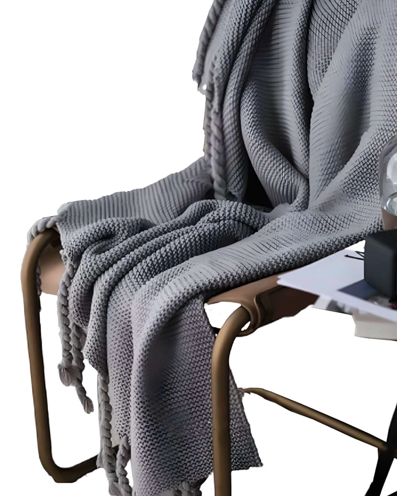 MANTA CHENILLE CON FLECOS DE SOGA DECORATIVA PARA CAMA O SOFA - 3