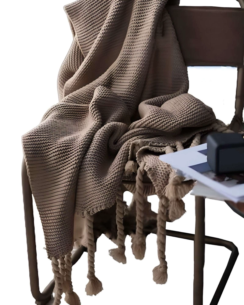 MANTA CHENILLE CON FLECOS DE SOGA DECORATIVA PARA CAMA O SOFA - 3