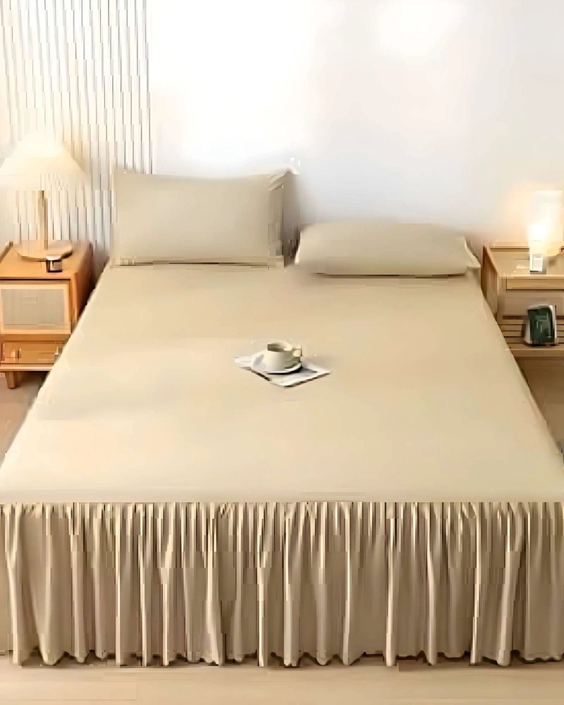 FALDON DE CAMA PARA BASE CON VOLADO KING 180X200 CM BEIGE - 4