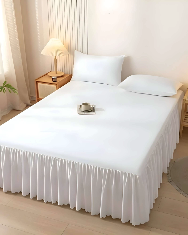 FALDON DE CAMA PARA BASE CON VOLADO KING 180X200 CM BLANCO - 3