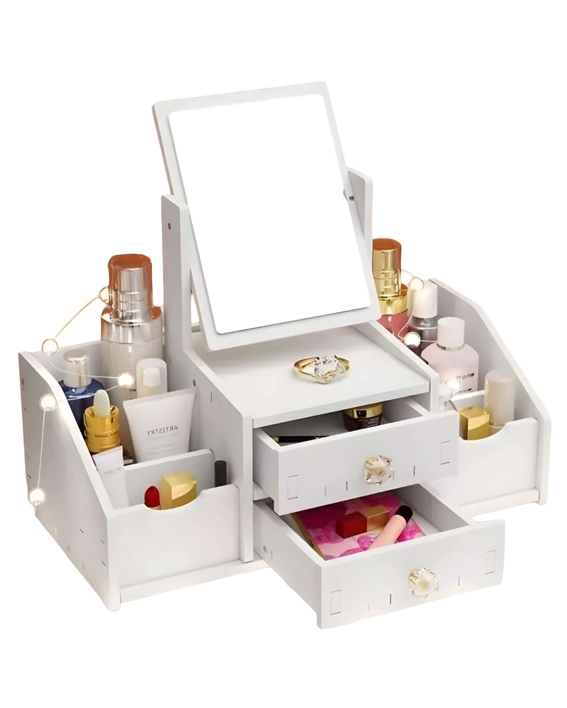 ORGANIZADOR DE MAQUILLAJE CON ESPEJO RECTANGULAR - 1