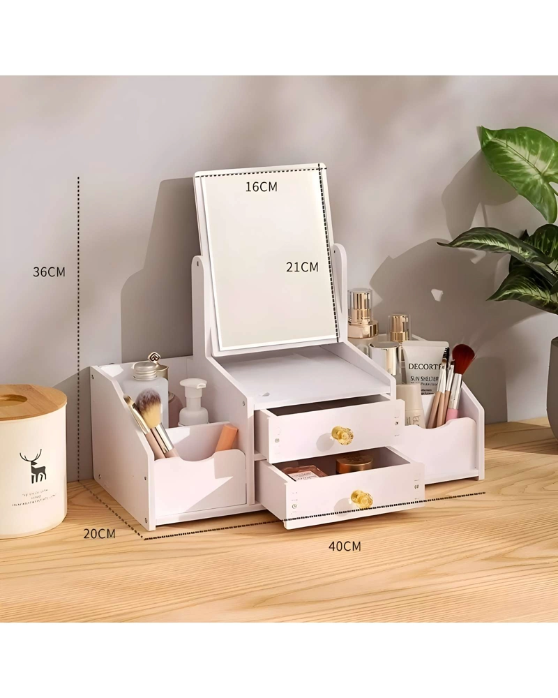 ORGANIZADOR DE MAQUILLAJE CON ESPEJO RECTANGULAR - 3