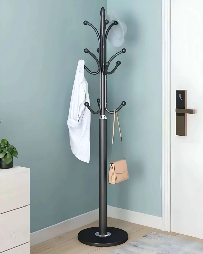 PERCHERO DE PIE NEGRO MODERNO METALICO ORGANIZADOR DE ROPA CON BASE - 5