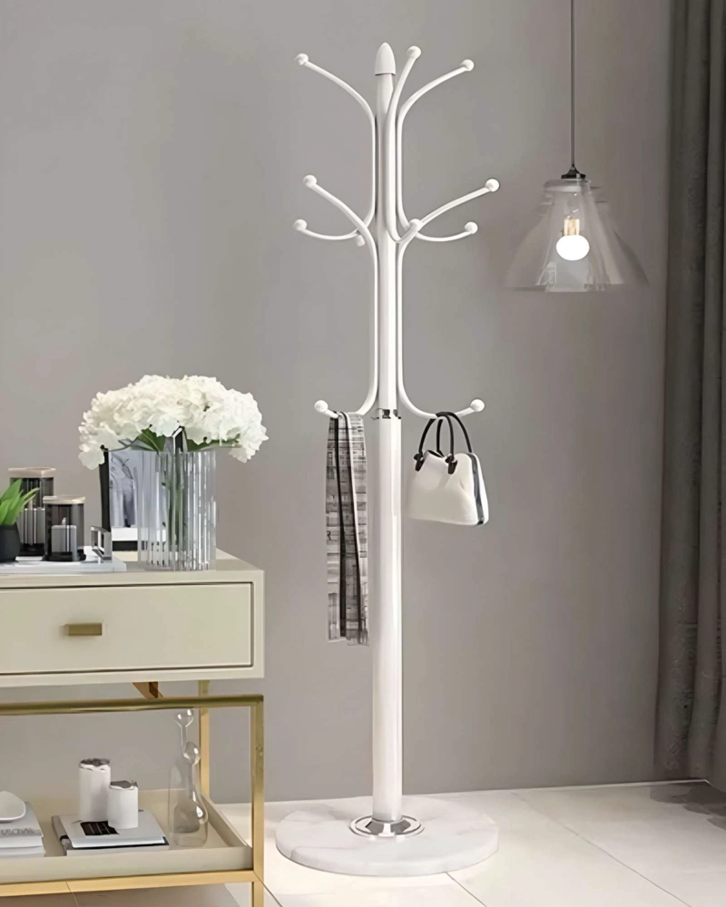 PERCHERO DE PIE BLANCO MODERNO METALICO ORGANIZADOR DE ROPA CON BASE - 5