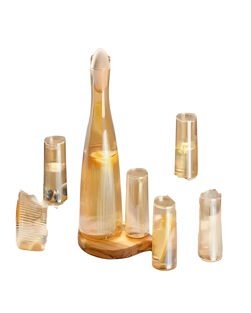JUEGO DE JARRA DE VIDRIO MAS 6 VASOS AMBAR - 1