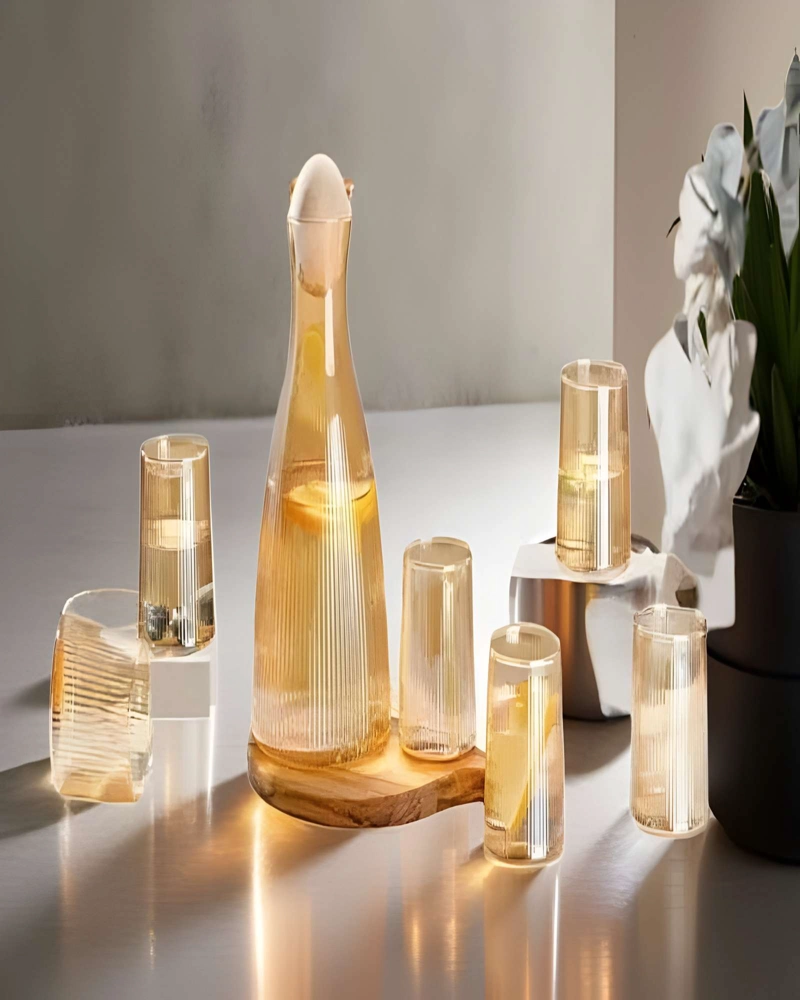 JUEGO DE JARRA DE VIDRIO MAS 6 VASOS AMBAR - 2