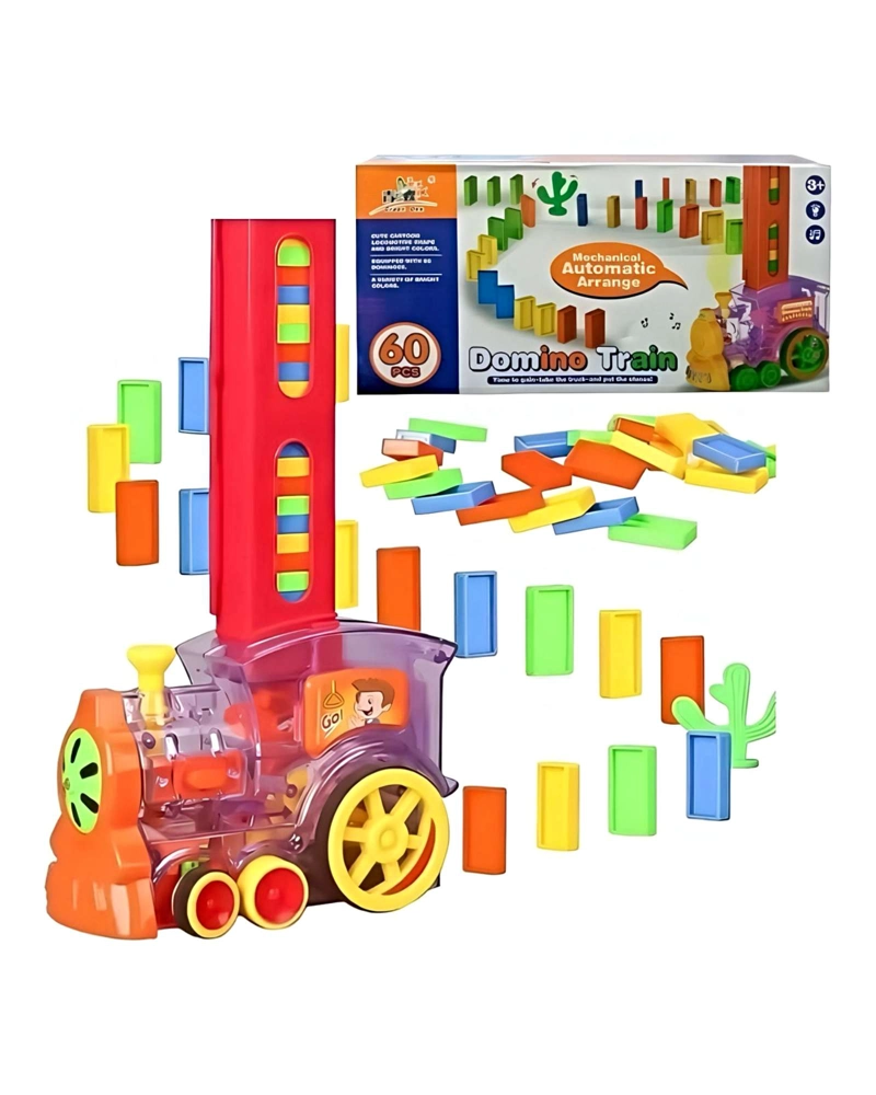JUEGO DE TREN DE DOMINO LUZ Y SONIDO INFANTIL CON 80 PIEZAS - 1